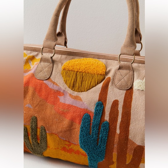 Free People New Horizons Suede & Canvas Weekender Bag- Cactus - Picture 2 of 8